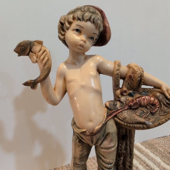 VTG Fontanini Italian Simonelli Depose Carrara Marble Fish Basket Crab Figurine - Picture 5 of 13